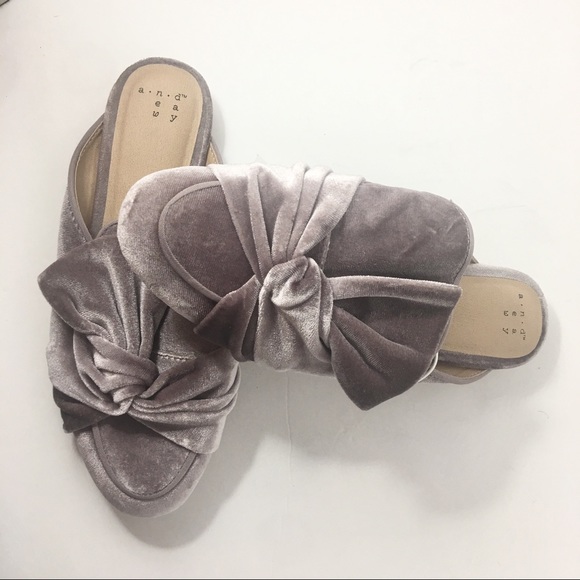 a new day Shoes - NWT Velvet Mules with ruffle bow knot detail